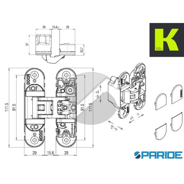 CERNIERA A SCOMPARSA K6700 KUBICA DX-SX CROMO SATINATO KRONA KOBLENZ