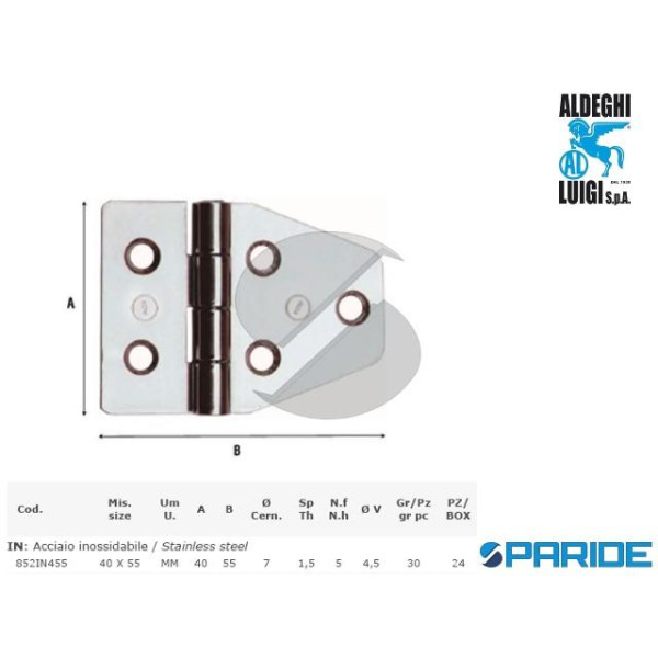 CERNIERA ARREDAMENTI NAUTICI 40X55 INOX 852 ALDEGH...