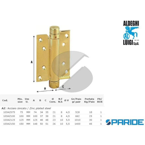 CERNIERA BOMMER 125 MM A MOLLA AZIONE SEMPLICE ACC...