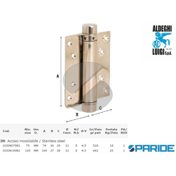 CERNIERA BOMMER 75 MM 103INB2 ALDEGHI INOX AZIONE ...