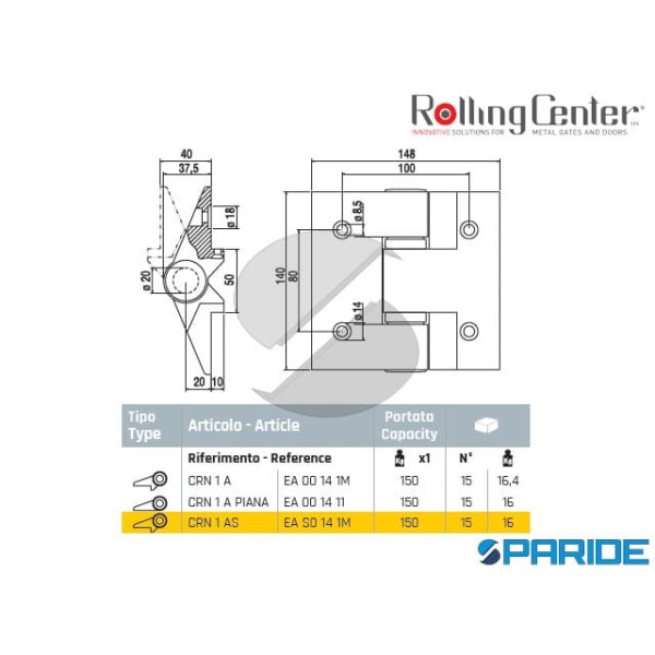 CERNIERA IN LEGA LEGGERA CRN1A PIANA CON 2 ALI PER PORTONI ROLLING CENTER