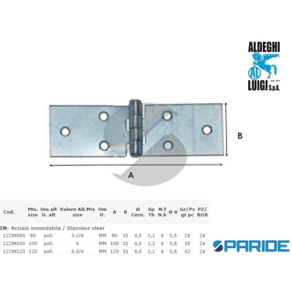 CERNIERA LUNGA INOX 100X31 MM 122IN100 ALDEGHI