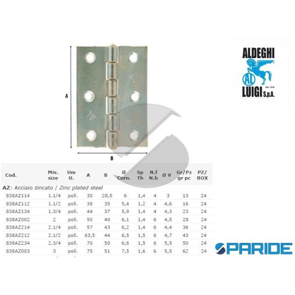 CERNIERA PERNO FISSO 100X70 MM 838AZ004 ALDEGHI