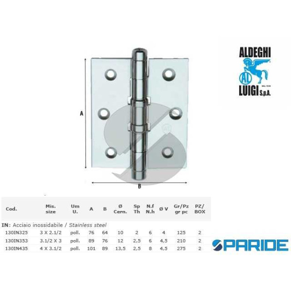 CERNIERA PESANTE 3,5X3 INOX 130IN353 ALDEGHI INOX ...