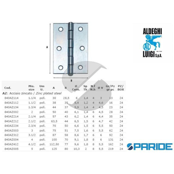 CERNIERA PESANTE 44X37 MM 840AZ134 PERNO A LEVARE ...