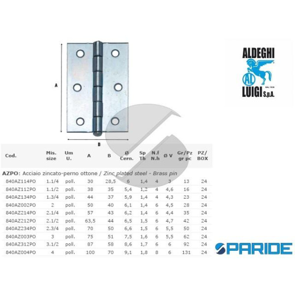 CERNIERA PESANTE 63,5X44 MM 840AZ212PO PERNO A LEV...