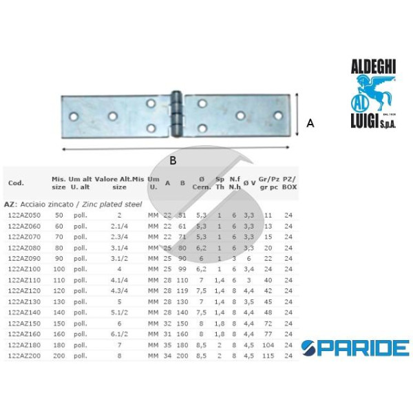 CERNIERA PIANA 130 MM 122AZ130 ALDEGHI