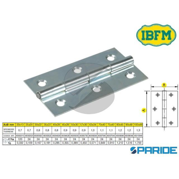 CERNIERA STRETTA 30X22 MM 450 ACCIAO ZINCATO IBFM