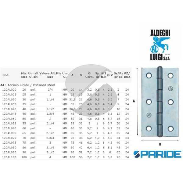 CERNIERA STRETTA 40 MM ACCIAIO 120AL040 ALDEGHI