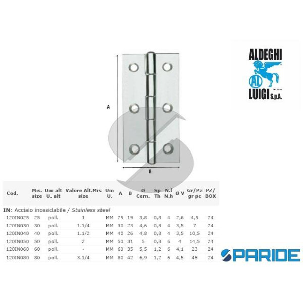 CERNIERA STRETTA 50 MM INOX 120IN050 ALDEGHI