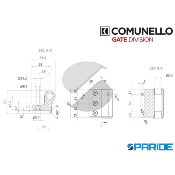 CERNIERA SUPERIORE ALLUMINIO P368S NERA COMUNELLO PER PORTONI SCORREVOLI