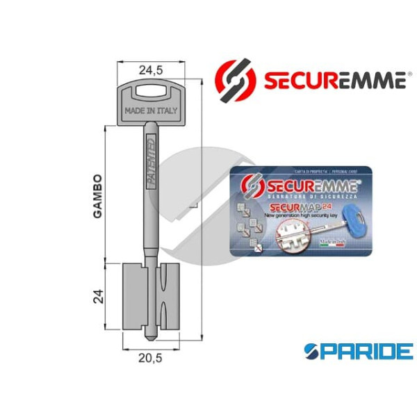 CHIAVE DOPPIA MAPPA SECURMAP24 SECUREMME PATENTED L 85 GAMBO 40 24X20,5 MM