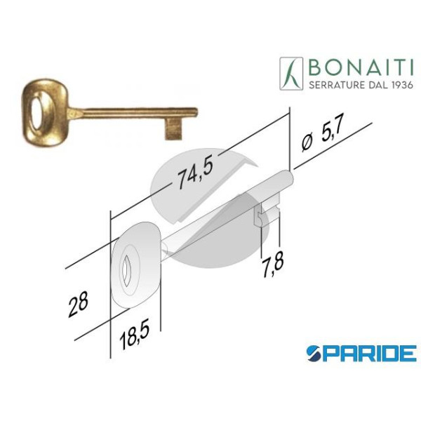 CHIAVE SERRATURA PATENT CIFRATURA 8 BONAITI OTTONA...