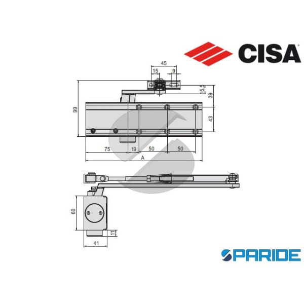 CHIUDIPORTA AEREO C1511 CISA NERO PROFESSIONAL PLUS 2 CON ARRESTO