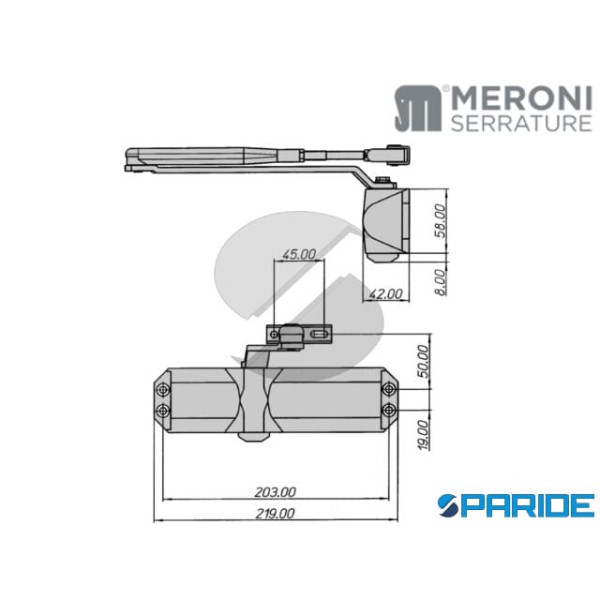 CHIUDIPORTA AEREO DC150 MERONI FORZA 2-4 ARGENTO SOLO CORPO