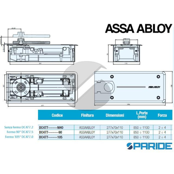 CHIUDIPORTA DC477 90 A PAVIMENTO FERMO 90 FORZA 2-4 ASSA ABLOY SENZA PIASTRA E PERNO