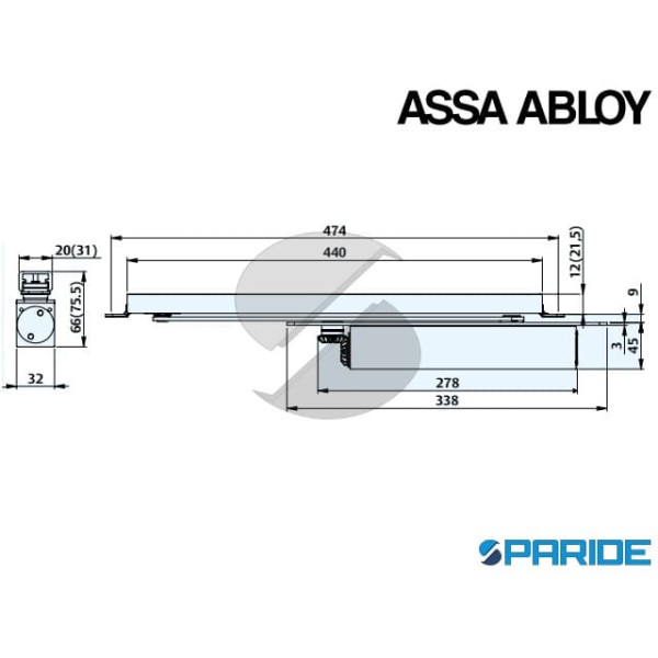 CHIUDIPORTA NASCOSTO A CAMMA DC840 ASSA ABLOY SOLO CORPO ARGENTO