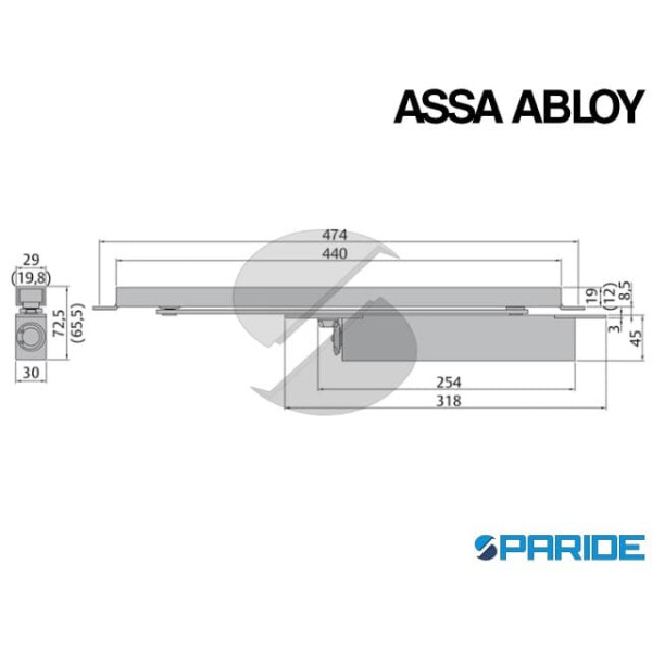 CHIUDIPORTA NASCOSTO A CAMMA DC850 ASSA ABLOY SOLO CORPO ARGENTO