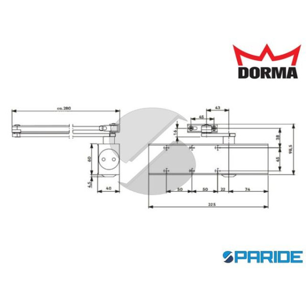 CHIUDIPORTA UNIVERSALE TS 73 V SOLO CORPO ARGENTO DORMA