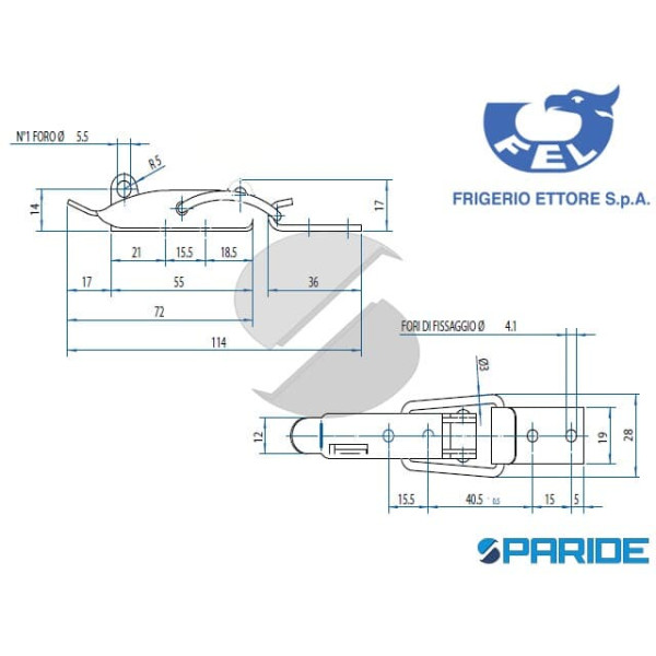 CHIUSURA A LEVA 2060130 PORTALUCCHETTO INOX FRIGERIO ETTORE