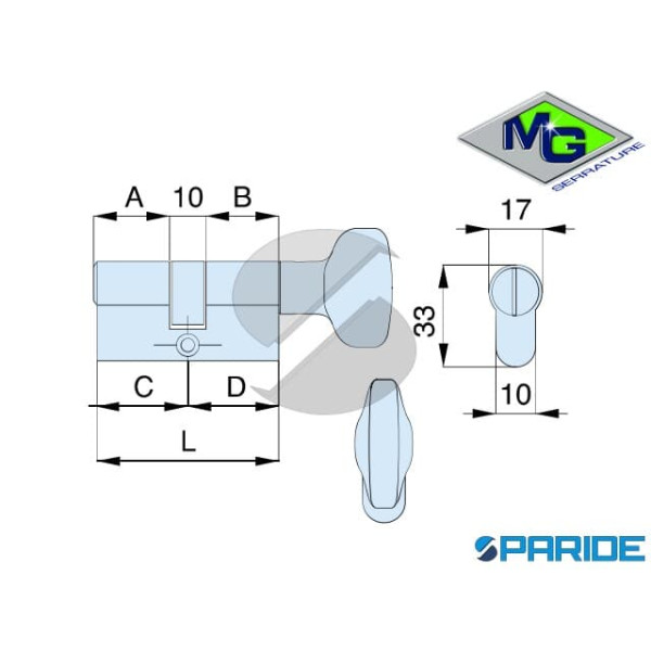 CILINDRO CON POMOLO L 54 0255600WF OTTONE MG  C=27 D=27 PER WC