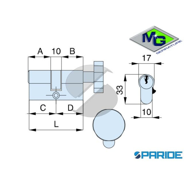 CILINDRO CON POMOLO L 70 02572000R OTTONE MG C=35 D=35