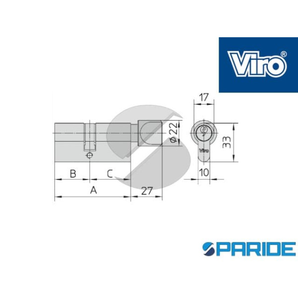CILINDRO CON POMOLO L 70 941 6 OTTONE VIRO B=30 C=40