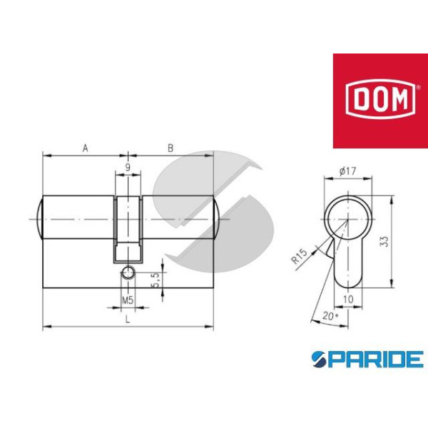 CILINDRO DOPPIO L 100 DIAMANT DOM NIKEL SATINATO A=30 B=70 FRIZIONATO 5 CHIAVI