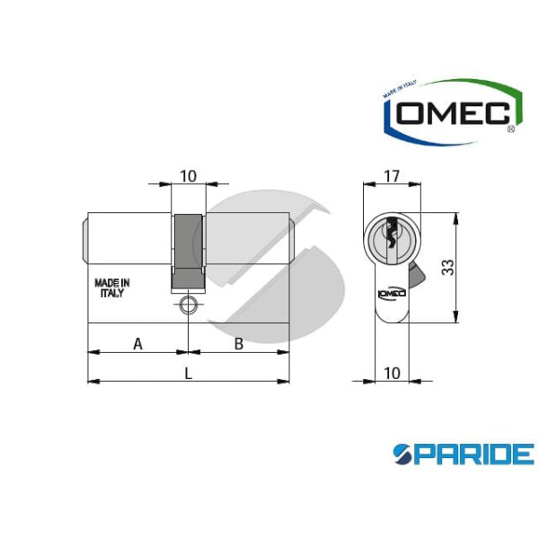 CILINDRO DOPPIO L 54 120 27 27 OMEC NICHELATO A=30 B=30