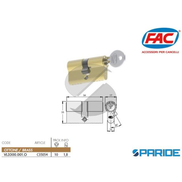 CILINDRO DOPPIO L 54 SAGOMATO OTTONE FAC 27-27 VL3...