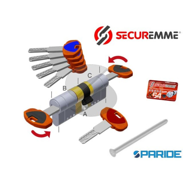 CILINDRO DOPPIO L 85 EVOK64 TOP SECUREMME B=35 C=50 NICHELATO