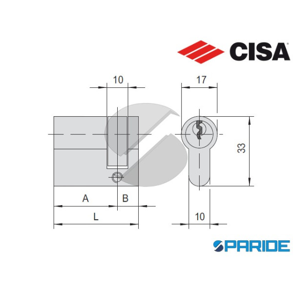 CILINDRO MEZZO ASIX L 40 0E305 02 0 12 CISA NICHELATO A=30 B=10