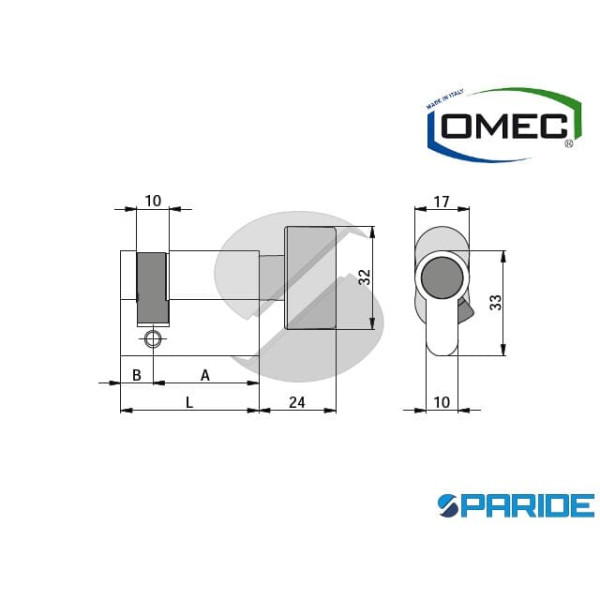 CILINDRO MEZZO CON POMOLO L 53 124 43B 10 OMEC ALLUMINIO A=43 B=10