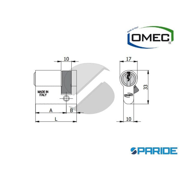 CILINDRO MEZZO L 43 121 33 10 OMEC ALLUMINIO A=33 B=10