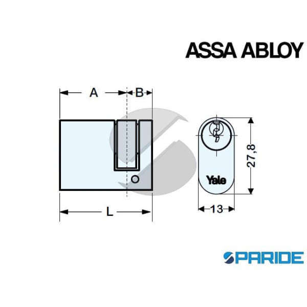 CILINDRO MEZZO OVALE L 103 MM YN090 ASSA ABLOY OTTONE A=89,5 B=13,5