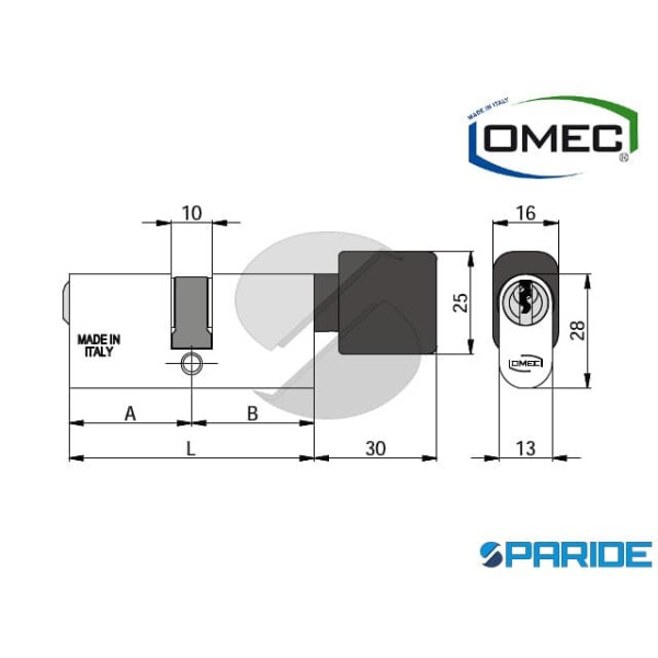 CILINDRO OVALE CON POMOLO L 60 143 30 30P OMEC ALLUMINIO A=30 B=30