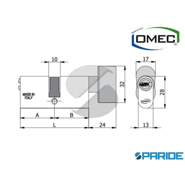 CILINDRO OVALE CON POMOLO L 60 243 30 30B OMEC ALLUMINIO A=30 B=30