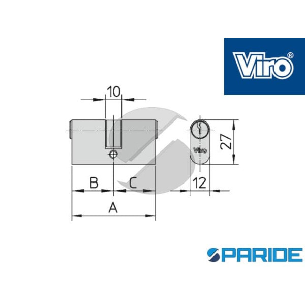 CILINDRO OVALE L 51 744 OTTONE VIRO NOTTOLINO SDOPPIATO B=25,5 C=25,5