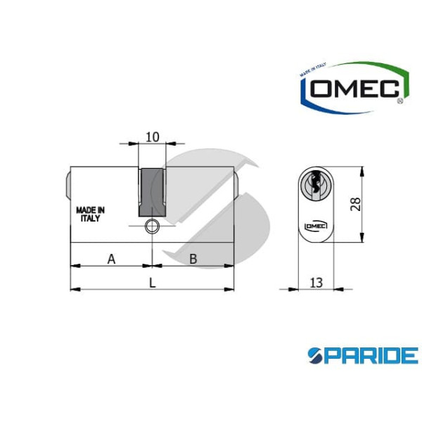 CILINDRO OVALE L 54 140 27 27 KA OMEC ALLUMINIO A=27 B=27