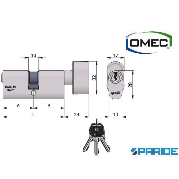 CILINDRO OVALE L 56 143 03BL POMOLO OMEC ALLUMINIO...