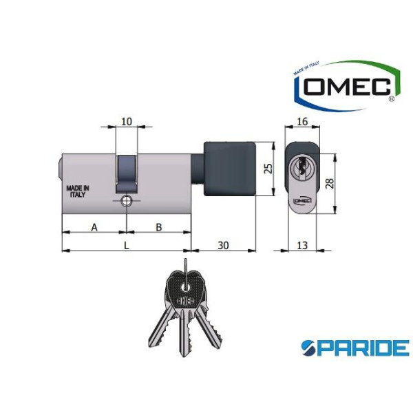 CILINDRO OVALE L 60 143 04L OMEC POMOLO ALLUMINIO ...