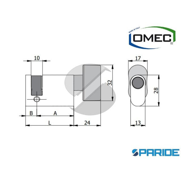 CILINDRO OVALE MEZZO CON POMOLO L 37 144 27B 10 OMEC ALLUMINIO A=27 B=10