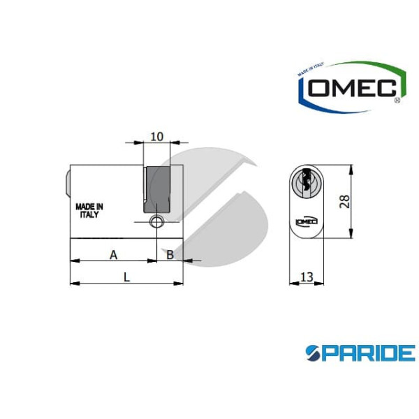 CILINDRO OVALE MEZZO L 37 141 27 10 OMEC ALLUMINIO A=27 B=10