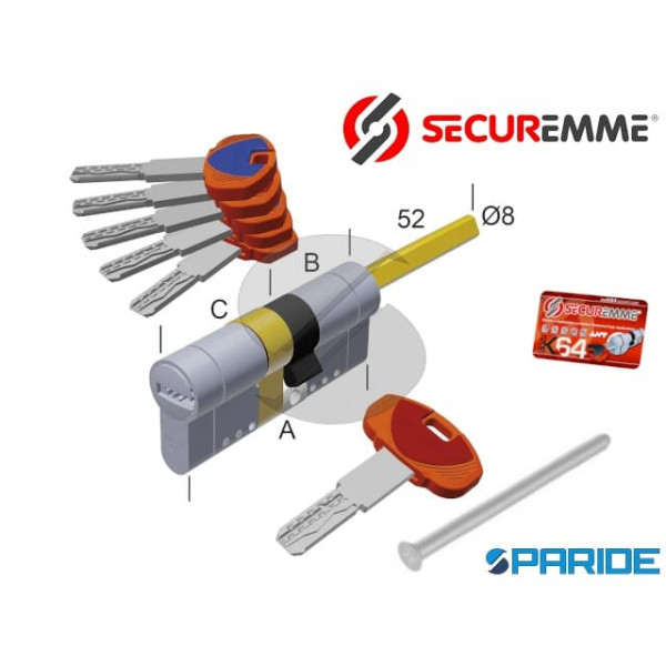 CILINDRO PER POMOLO L 60 EVOK64 TOP SECUREMME B=30...