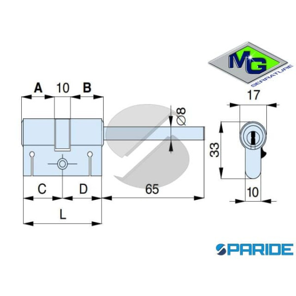 CILINDRO PER POMOLO L 60 HSP2 MG SERRATURE C=30 D=30 5 CHIAVI
