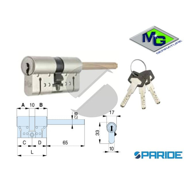 CILINDRO PER POMOLO L 65 HSP2 MG SERRATURE C=35 D=...