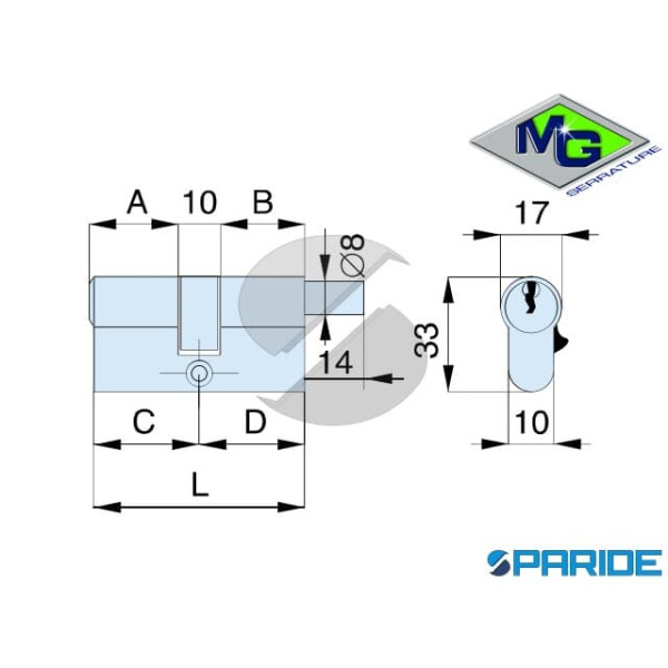 CILINDRO PER POMOLO L 70 02572000C OTTONE MG C=35 D=35 CON CODOLO CORTO