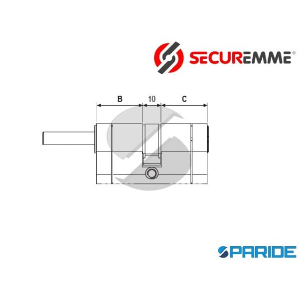 CILINDRO PER POMOLO L 75 EVOK1 TOP SECUREMME B=30 C=45 NICHELATO
