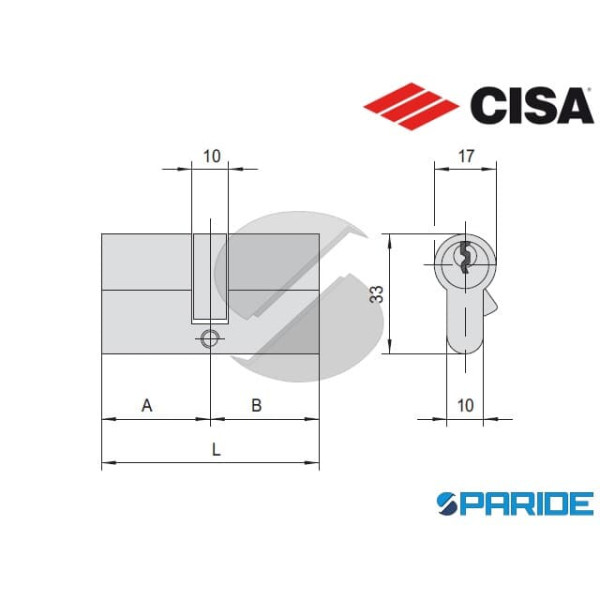 CILINDRO SAGOMATO DOPPIO L 90 OG300 20 OTTONE A=30 B=60 CISA