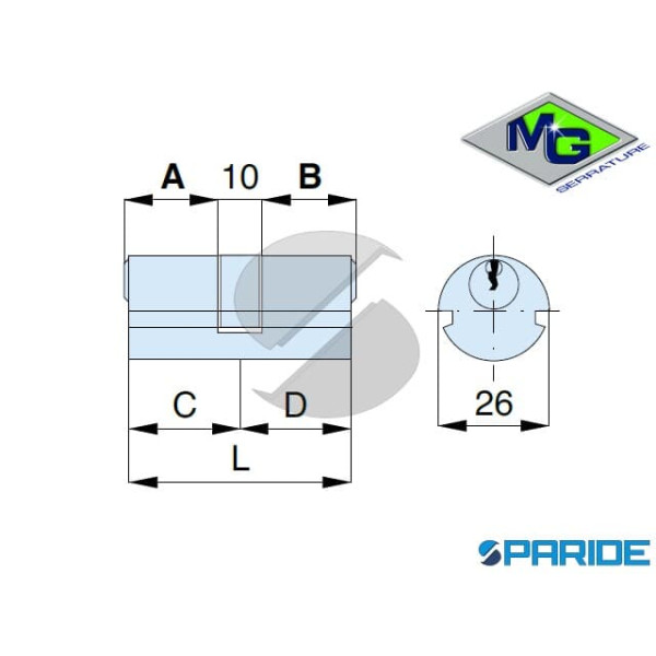 CILINDRO TONDO D 26 L 70 01970000 MG OTTONE C=27 D=41